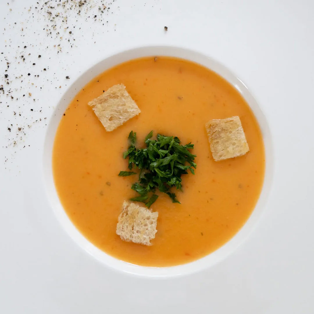 Soupe aux poivrons rouges, Boursin ail et fines herbes